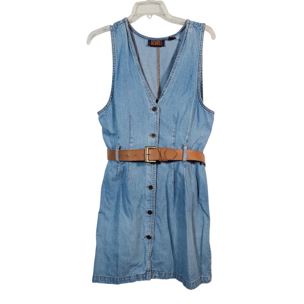 VTG Faded Glory Junior Women's Denim Dress Belted size 11